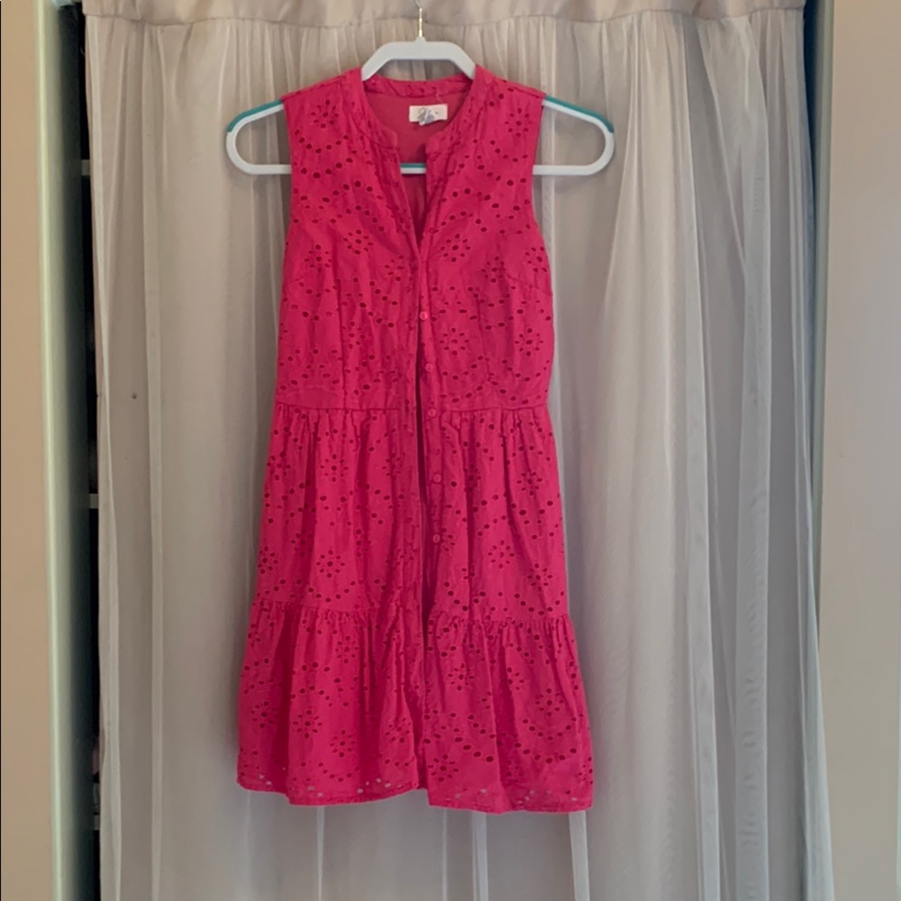 Pink Sleeveless Eyelet Dress